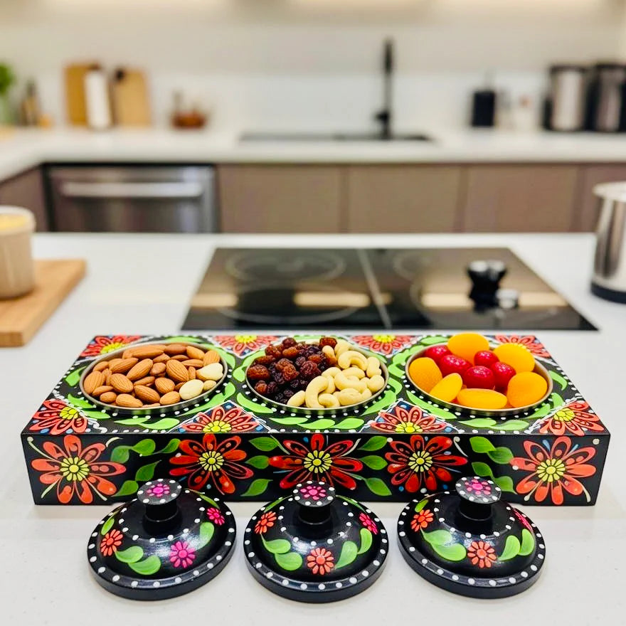Hand-Painted Three Partition Tray Fine Art