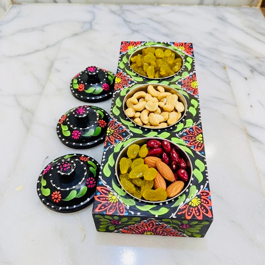 Hand-Painted Three Partition Tray Fine Art