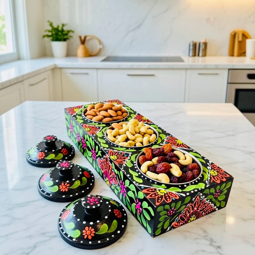 Hand-Painted Three Partition Tray Fine Art