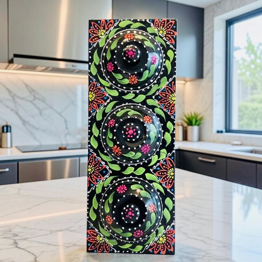 Hand-Painted Three Partition Tray Fine Art