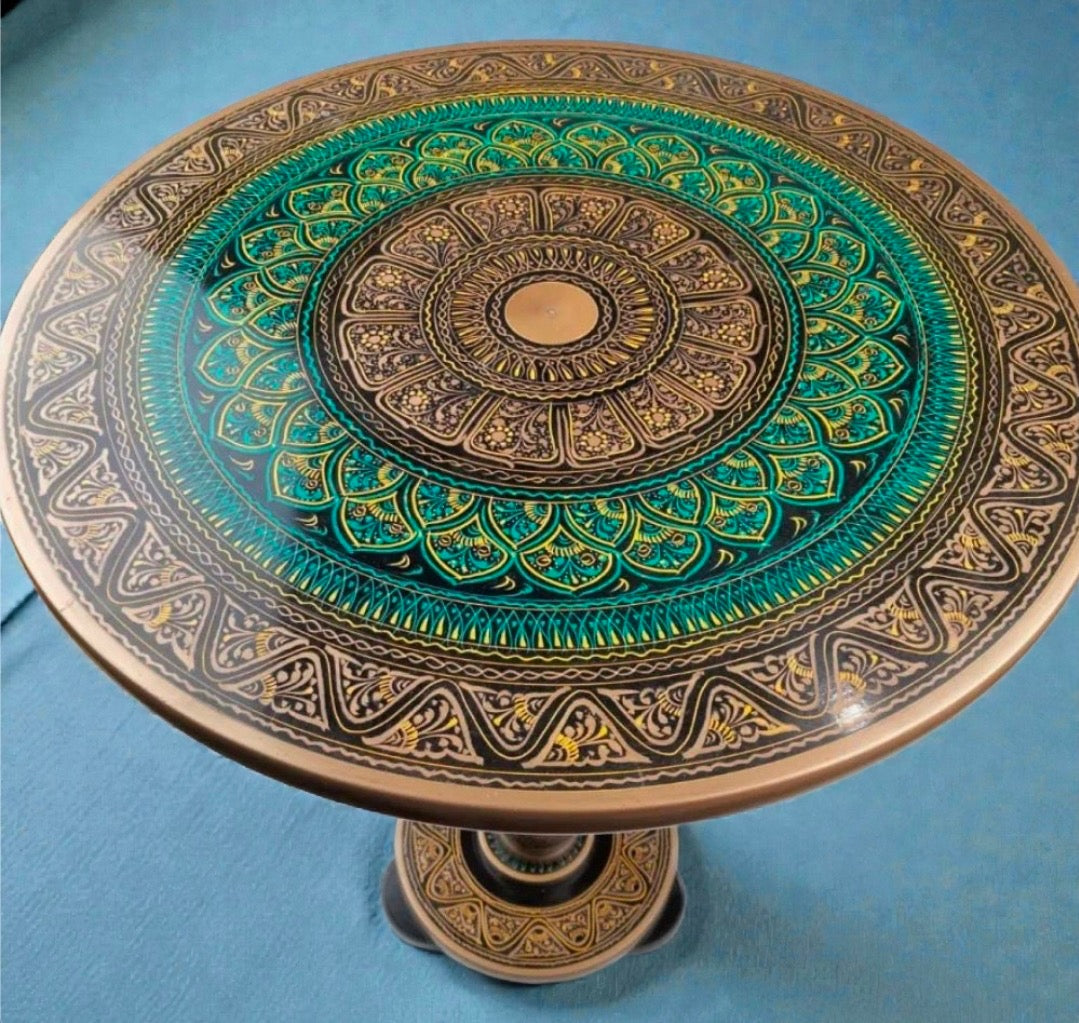 Hand-Painted Mandala Side Table