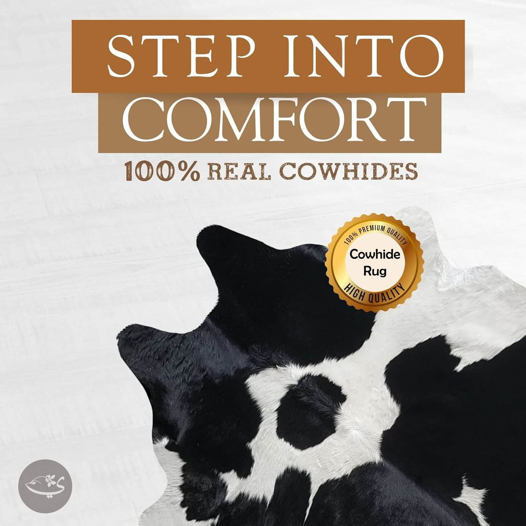 100% Genuine Black and White Cowhide Rug – Modern Style Animal Skin Rug & Floor Carpet for Living Room, Bedroom, Kitchen & More