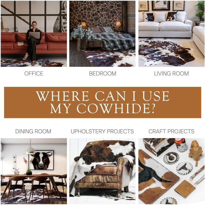 100% Genuine Tri-Colour Cowhide Rug – Brown, Black & White Modern Style Animal Skin Rug & Floor Carpet for Living Room, Bedroom, Kitchen & More
