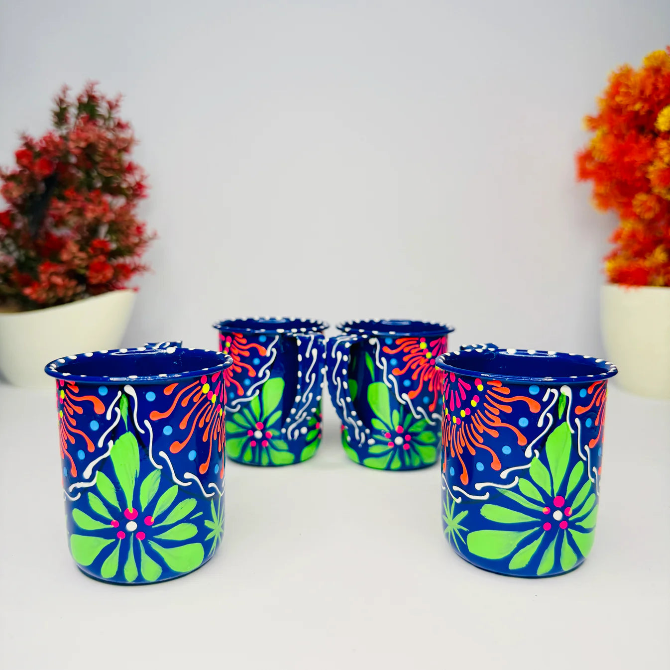 Pakistani Truck Art Inspired Fine Art Tea Set – Hand Painted Tray With 4 Cups