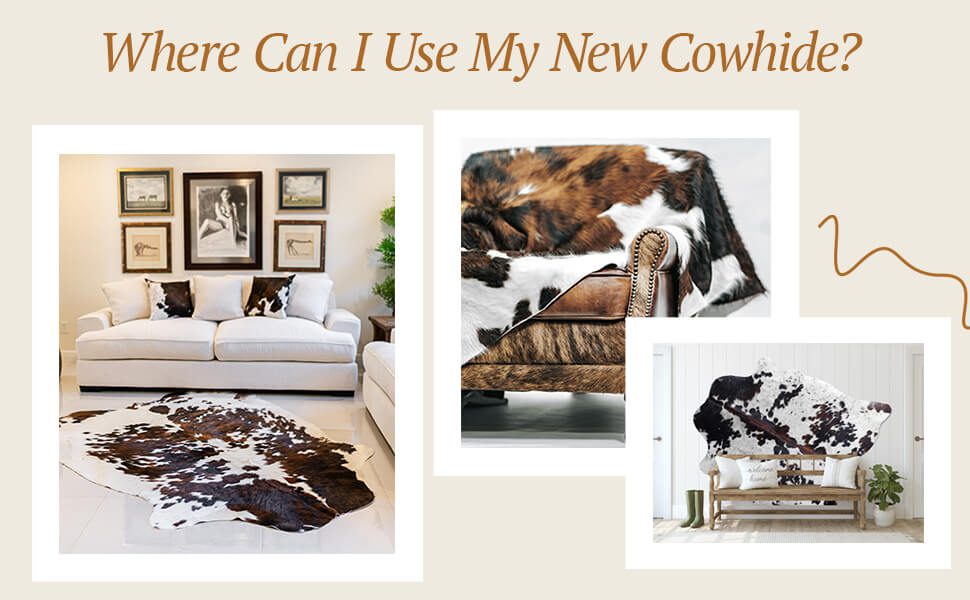 100% Genuine Tri-Colour Cowhide Rug – Brown, Black & White Modern Style Animal Skin Rug & Floor Carpet for Living Room, Bedroom, Kitchen & More