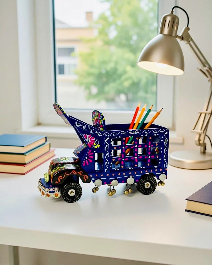 Hand-Painted Truck Pencil Holder – Blue