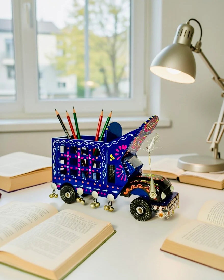 Hand-Painted Truck Pencil Holder – Blue