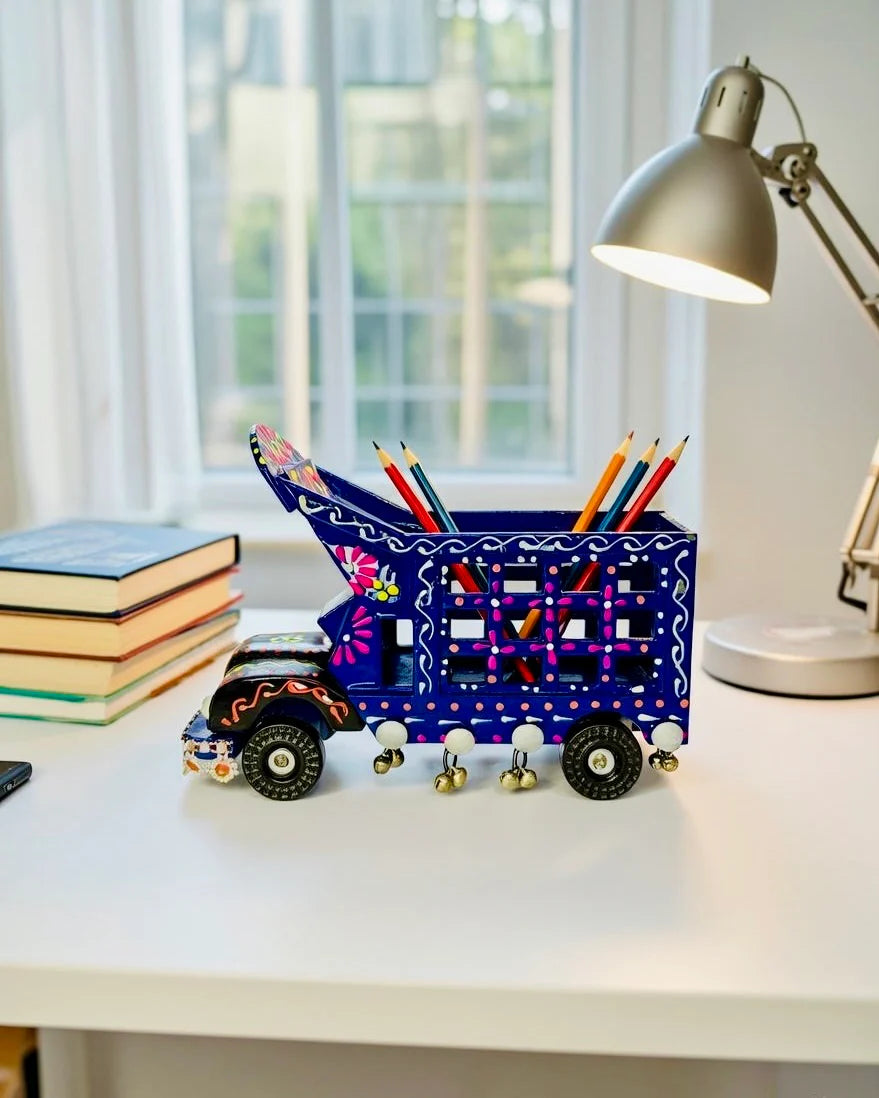 Hand-Painted Truck Pencil Holder – Blue