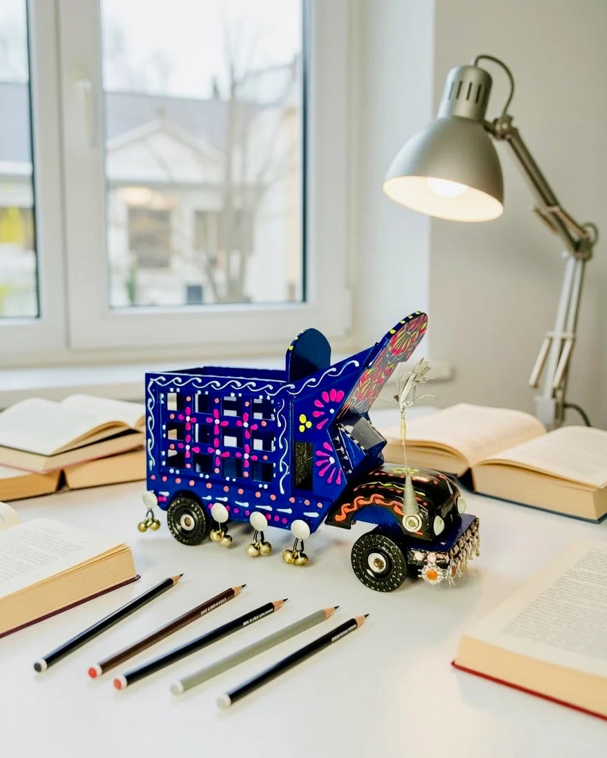 Hand-Painted Truck Pencil Holder – Blue