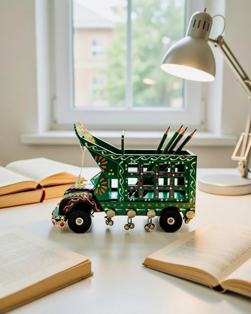 Hand-Painted Truck Pencil Holder – Green