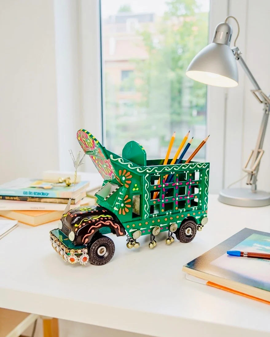 Hand-Painted Truck Pencil Holder – Green