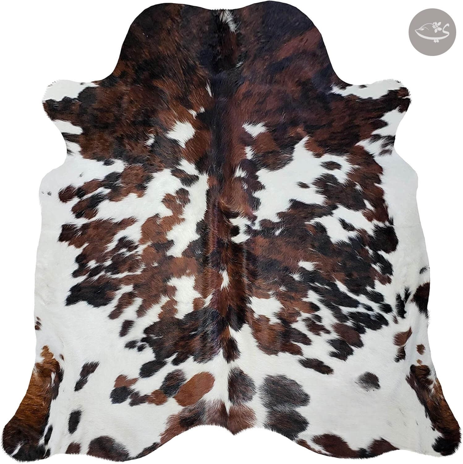 100% Genuine Tri-Colour Cowhide Rug – Brown, Black & White Modern Style Animal Skin Rug & Floor Carpet for Living Room, Bedroom, Kitchen & More